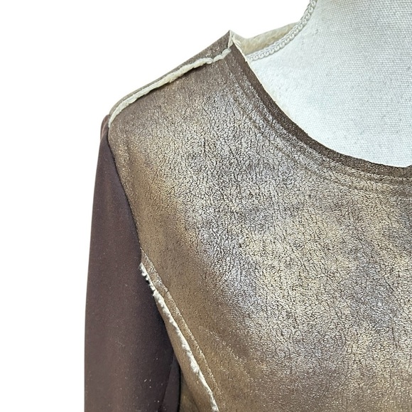 G by Giuliani metallic Brown Shearling zip up moto Jacket Ponte knit size large - Picture 8 of 13